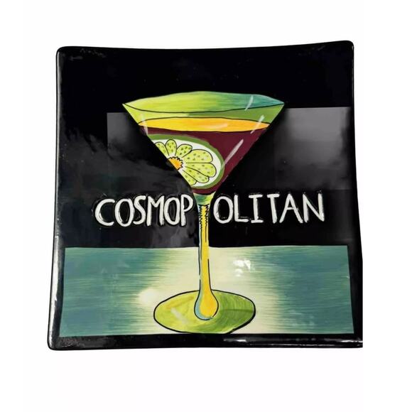 Mary Naylor Martini & Cosmopolitan Hand Painted Square Plate Set - Picture 6 of 9